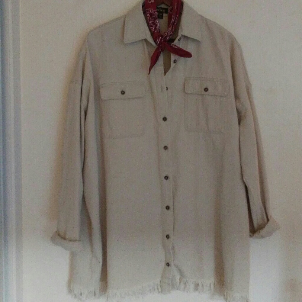 Audrey Off-White Western Denim Distressed Dress